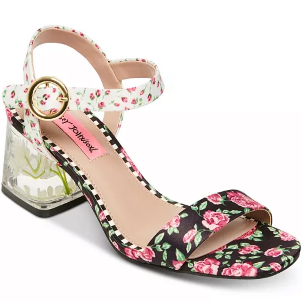 Betsey Johnson Livvie Floral Lucite Heel Sandals – Size 10 shoes